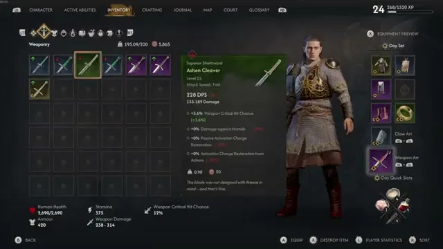 The Blood of Dawnwalker — blacksmith weapon upgrade UI